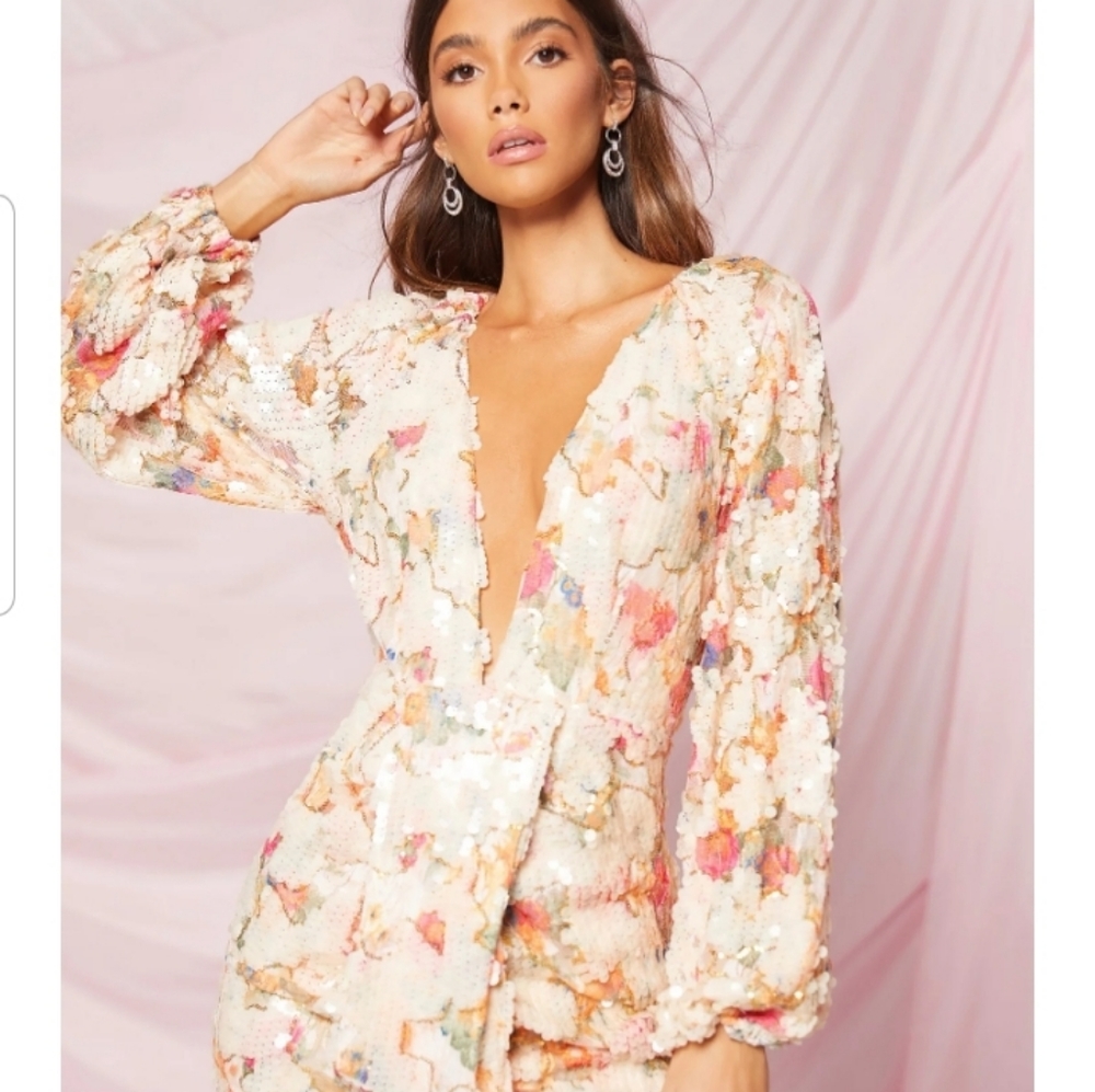 Blush floral sequins midi dress